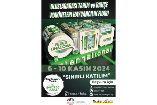 Borsamızın İştiraki Olan Trakya Abi̇gem Oda Ve Borsalar Üyelerine Özel, 06 - 10 Kasım 2024 Tarihlerinde İ̇talya-bologna Uluslararası Tarım Ve Hayvancılık Fuarı Düzenliyor.