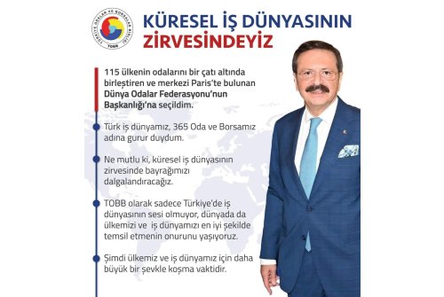 Türkiye Odalar Ve Borsalar Birliği Başkanımız Sayın M. Rifat Hisarcıklıoğlu'Nu Tebrik Eder, Başarılarının Devamını Dileriz.