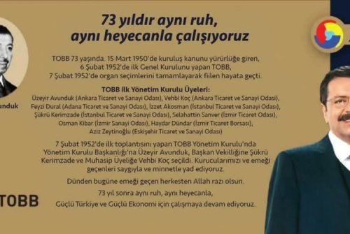 Türkiye Odalar Ve Borsalar Birliği (Tobb) 73 Yaşında.